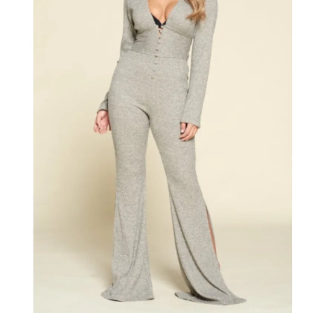 NWT Oatmeal V-Neck Split Leg Cut out Tie Back Steel Oats Jumpsuit